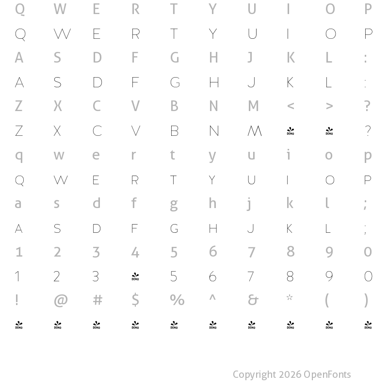 Character Map of FONTSPRING DEMO - Halis GR S Thin Regular