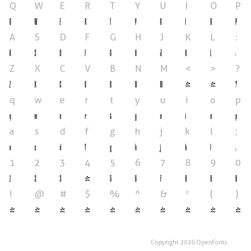 Character Map of FONTSPRING DEMO - Hardbop Light Regular