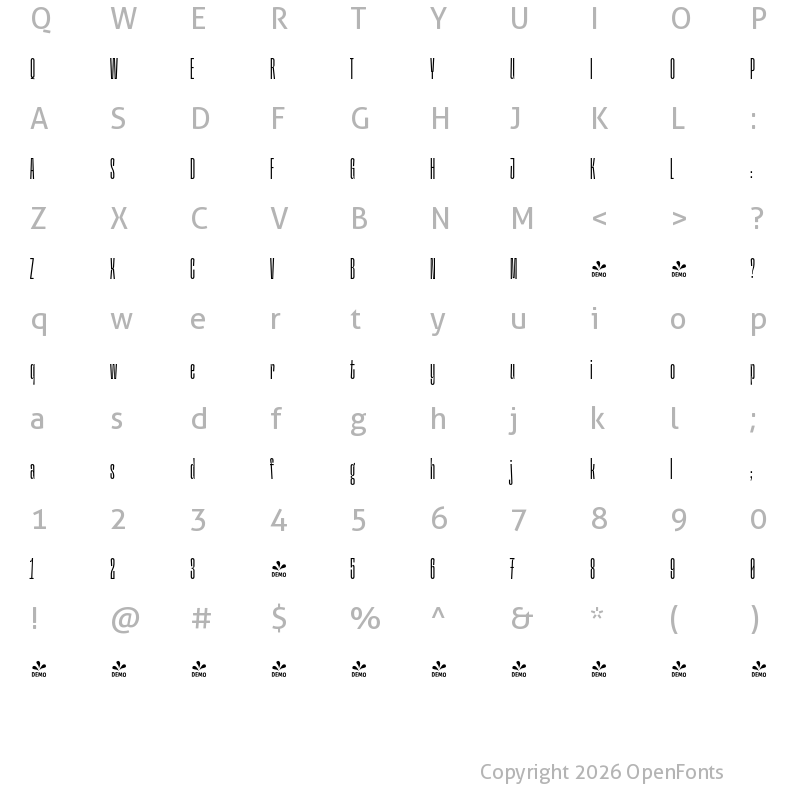 Character Map of FONTSPRING DEMO - Hardbop Thin Regular