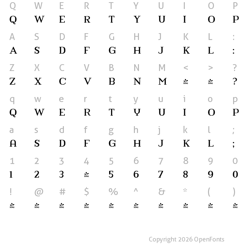 Character Map of FONTSPRING DEMO - Harman Slab Regular