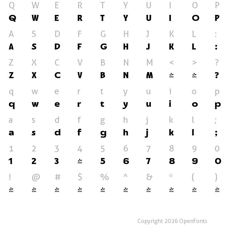 Character Map of FONTSPRING DEMO - Havering Extra Bold Regular