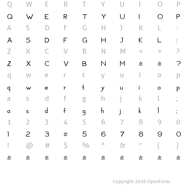 Character Map of FONTSPRING DEMO - Haymer Light Light