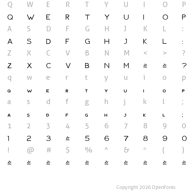Character Map of FONTSPRING DEMO - Haymer Petite Capitals Light Light