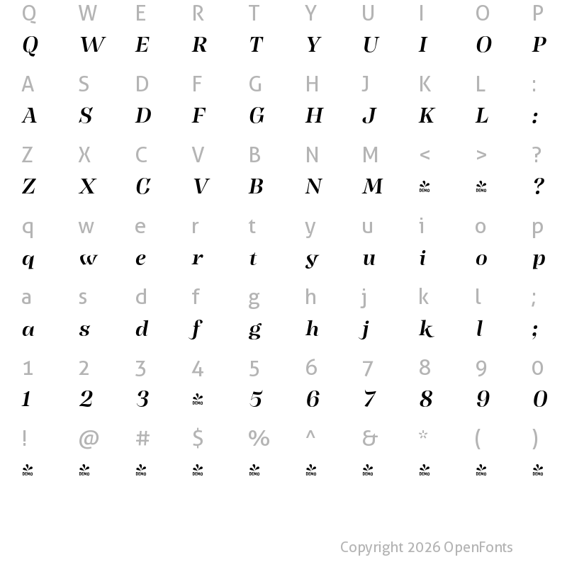 Character Map of FONTSPRING DEMO - Head Semi Bold It Italic