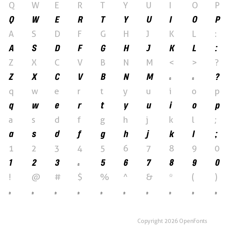 Character Map of FONTSPRING DEMO - Heading Pro Medium ExtraBold Italic