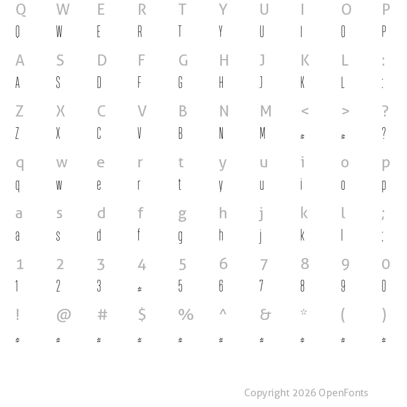 Character Map of FONTSPRING DEMO - Heading Pro Ultracomp Thin Regular