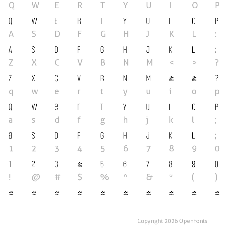 Character Map of FONTSPRING DEMO - Headlines Uni A Semi Light Regular