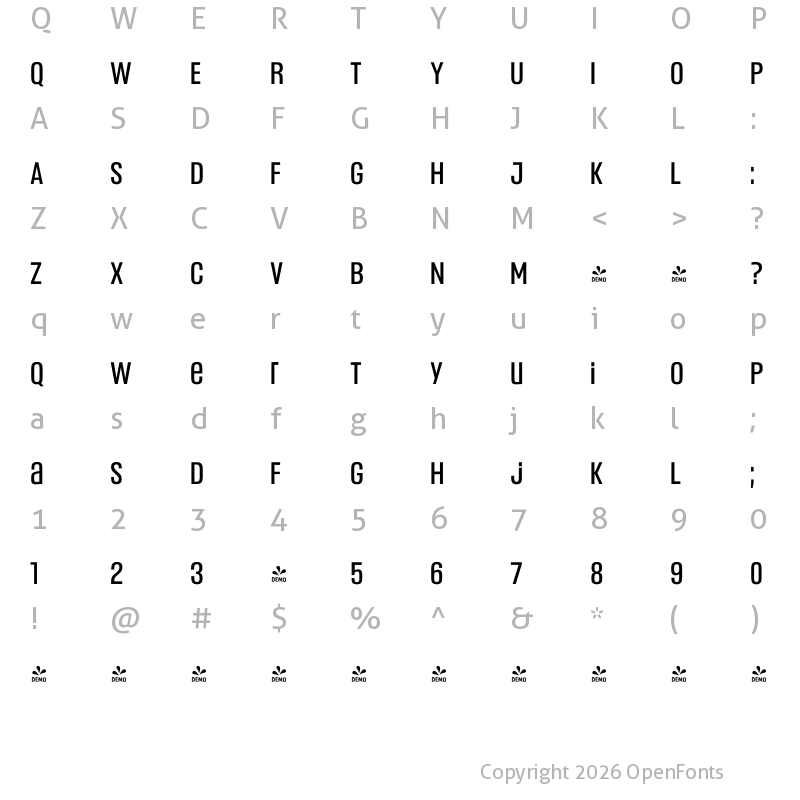 Character Map of FONTSPRING DEMO - Headlines Uni B Medium Regular