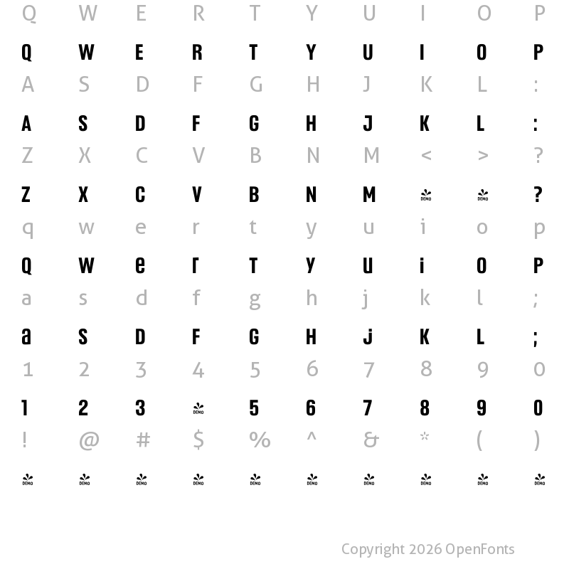 Character Map of FONTSPRING DEMO - Headlines Uni B Semi Bold Regular