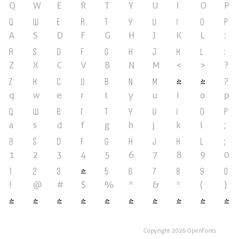 Character Map of FONTSPRING DEMO - Headlines Uni C Light Regular