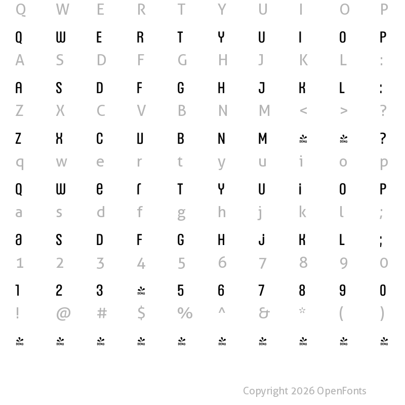Character Map of FONTSPRING DEMO - Headlines Uni C Medium Regular