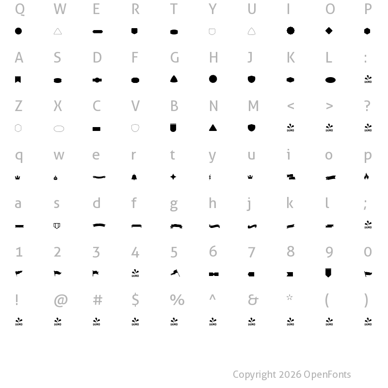 Character Map of FONTSPRING DEMO - Heiders Extras 3 Regular