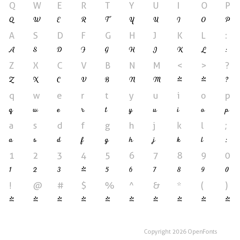 Character Map of FONTSPRING DEMO - Heiders Script C Regular C Regular