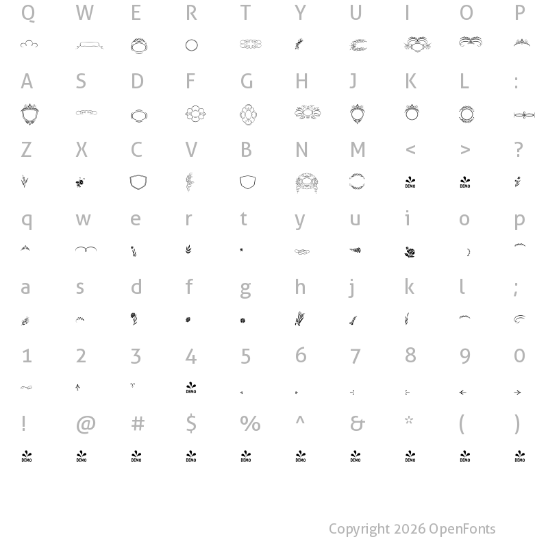 Character Map of FONTSPRING DEMO - Hello My Love Ornaments Regular
