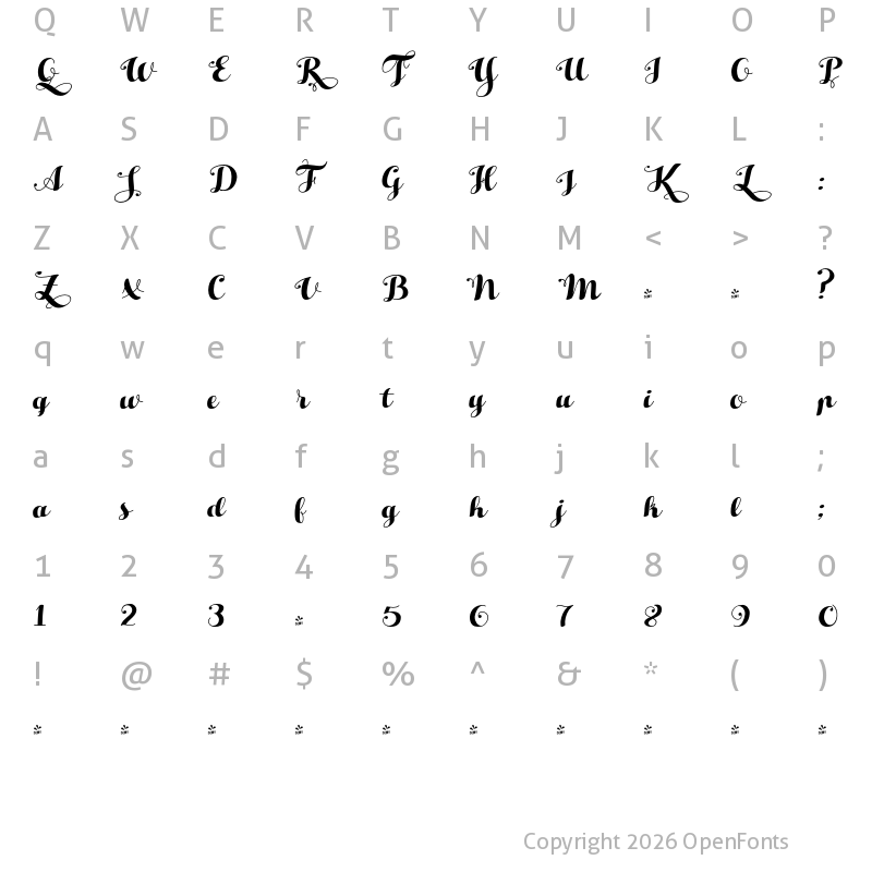 Character Map of FONTSPRING DEMO - Hello Script Regular