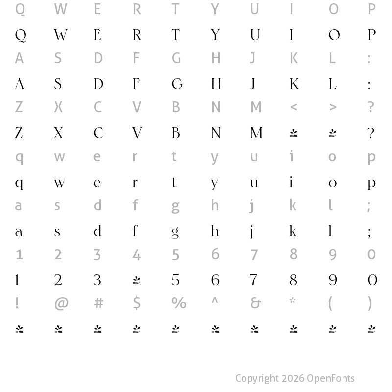 Character Map of FONTSPRING DEMO - Hernandez Bros Regular