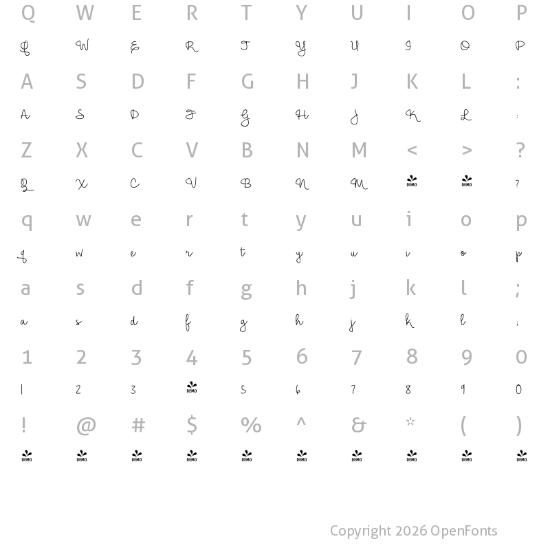 Character Map of FONTSPRING DEMO - Hickory Jack Light Regular
