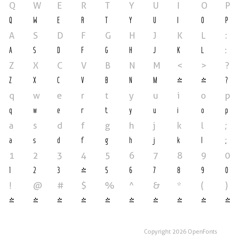 Character Map of FONTSPRING DEMO - Hinton Regular