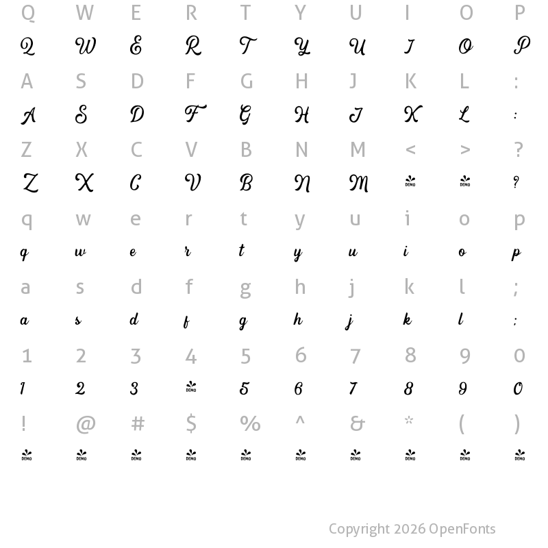 Character Map of FONTSPRING DEMO - Hipsterious Rough Regular