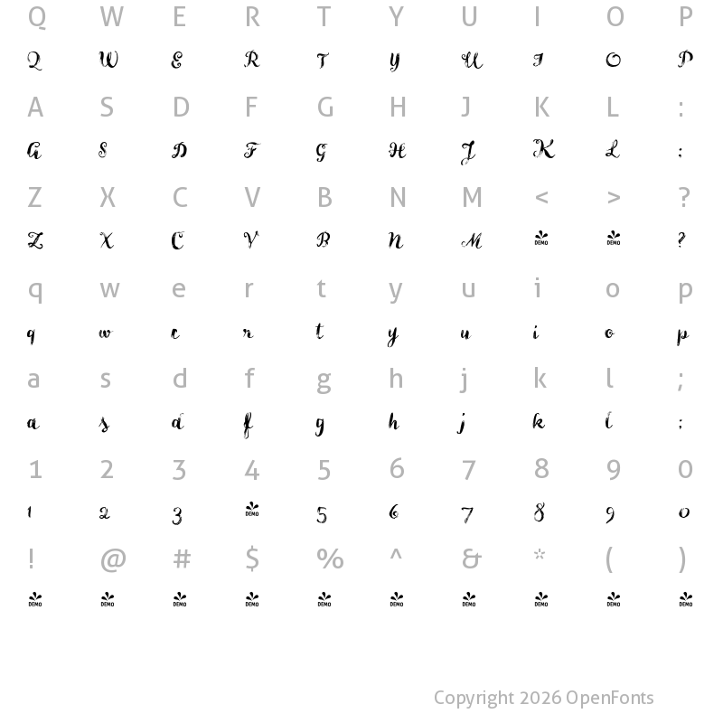 Character Map of FONTSPRING DEMO - HMS Gilbert Dry Brush Regular