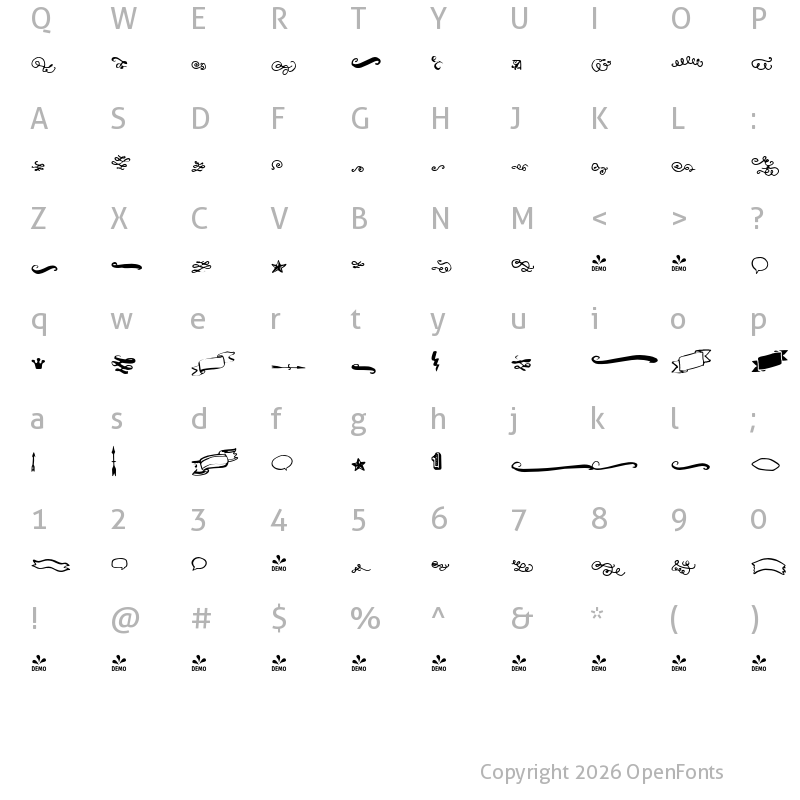 Character Map of FONTSPRING DEMO - HMS Gilbert Ornaments Regular