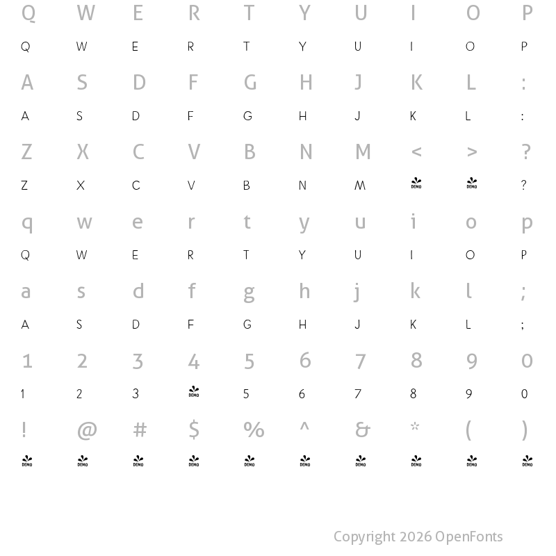 Character Map of FONTSPRING DEMO - HMS Gilbert Sans Regular