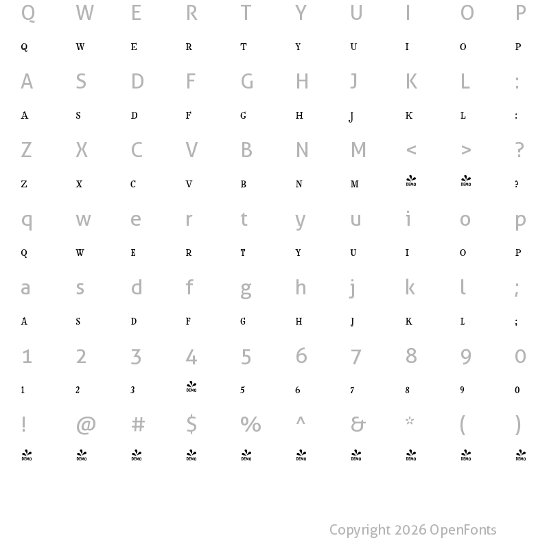 Character Map of FONTSPRING DEMO - HMS Gilbert Serif Regular