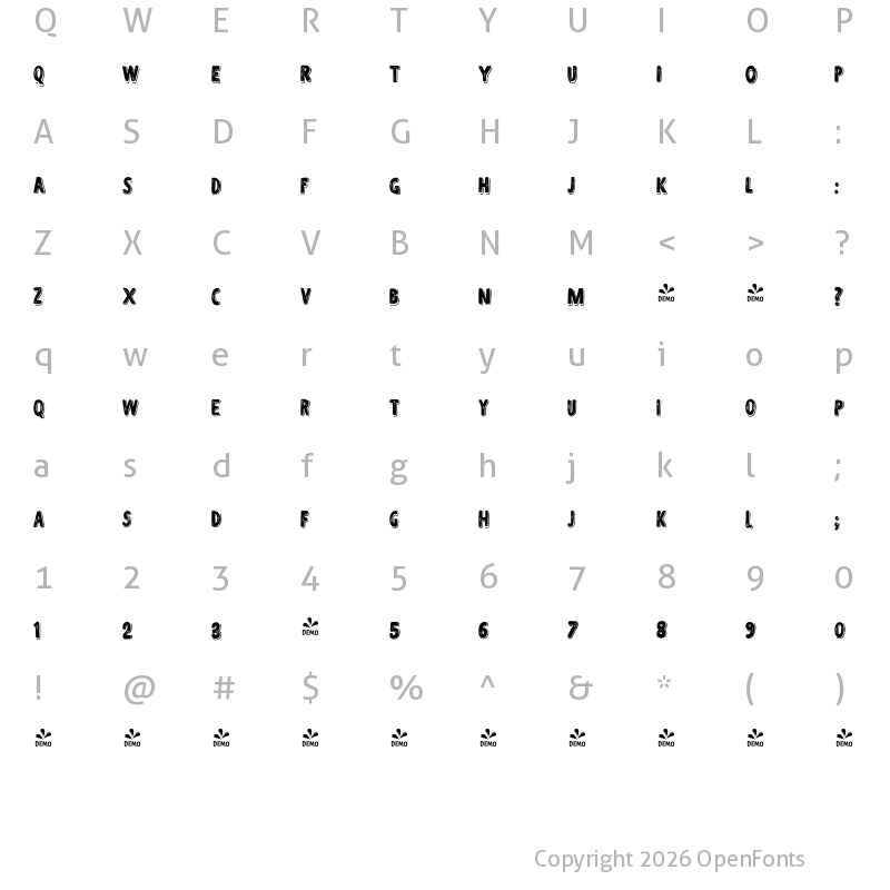 Character Map of FONTSPRING DEMO - HMS Gilbert Shadow Printed Regular