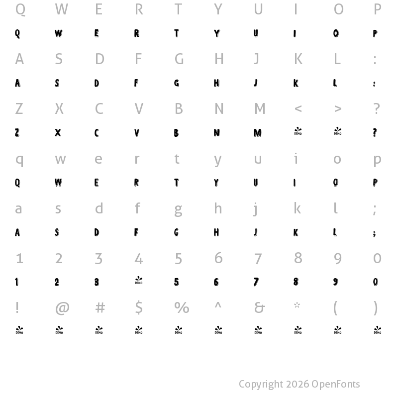 Character Map of FONTSPRING DEMO - HMS Gilbert Shadow Regular