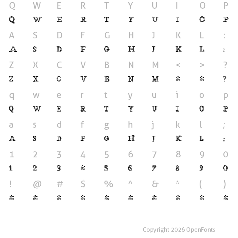 Character Map of FONTSPRING DEMO - HMS Gilbert Slab Regular