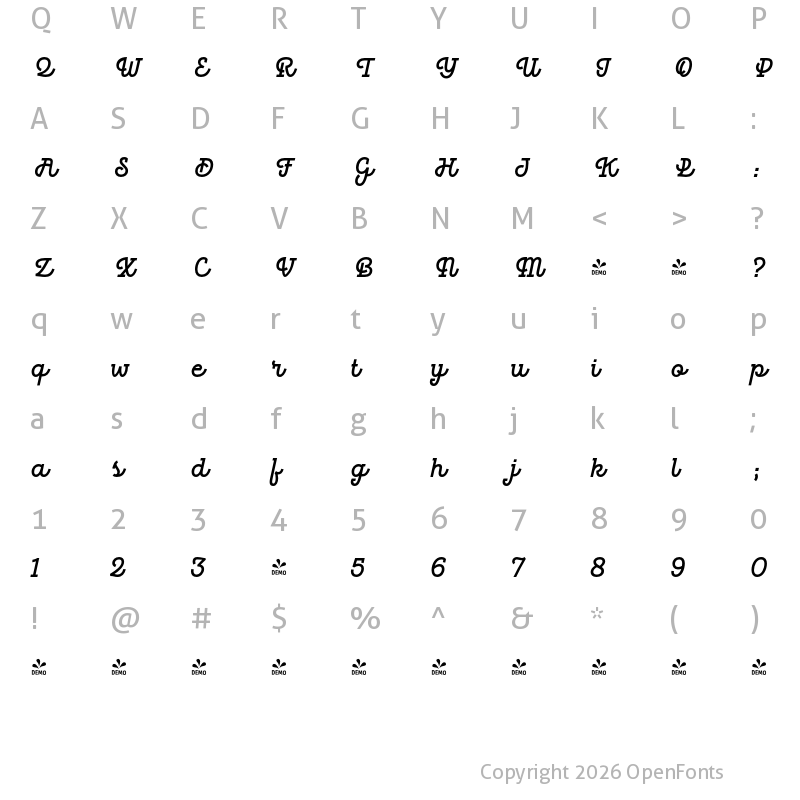 Character Map of FONTSPRING DEMO - Hogar Slab Script Bold Regular
