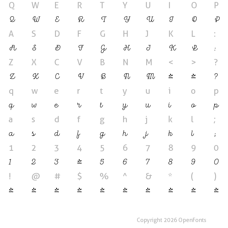 Character Map of FONTSPRING DEMO - Hogar Slab Script Regular