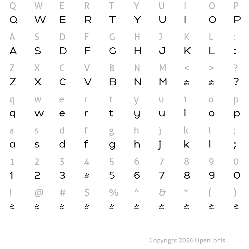 Character Map of FONTSPRING DEMO - Holgada Medium Regular