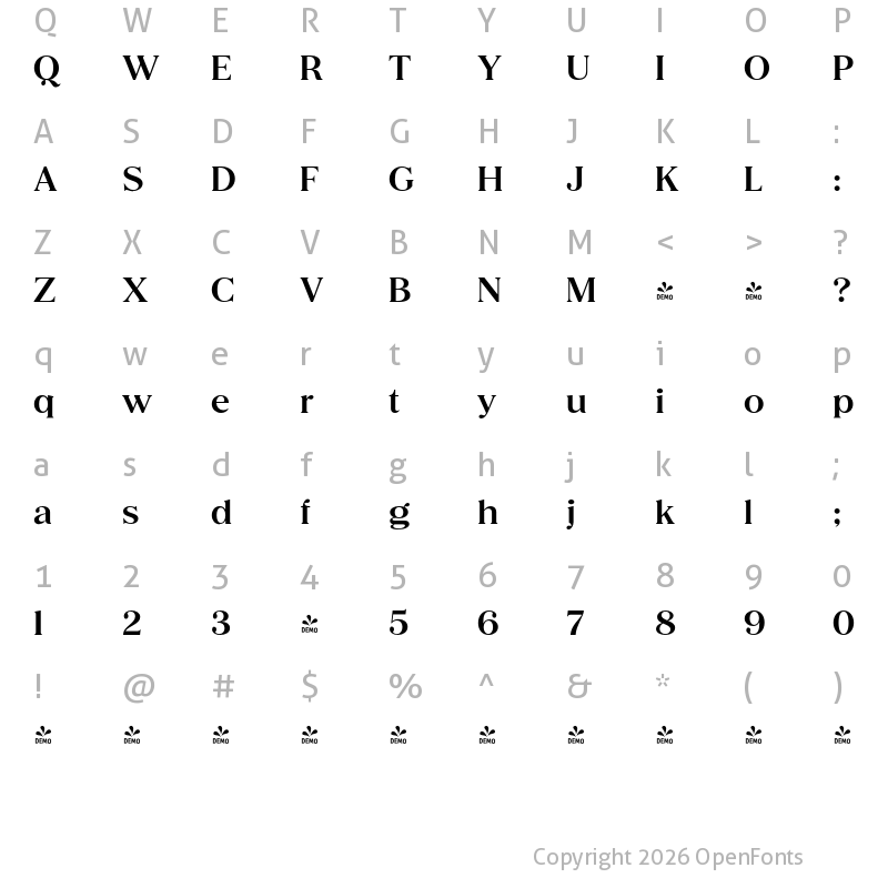 Character Map of FONTSPRING DEMO - Honest Bold Regular