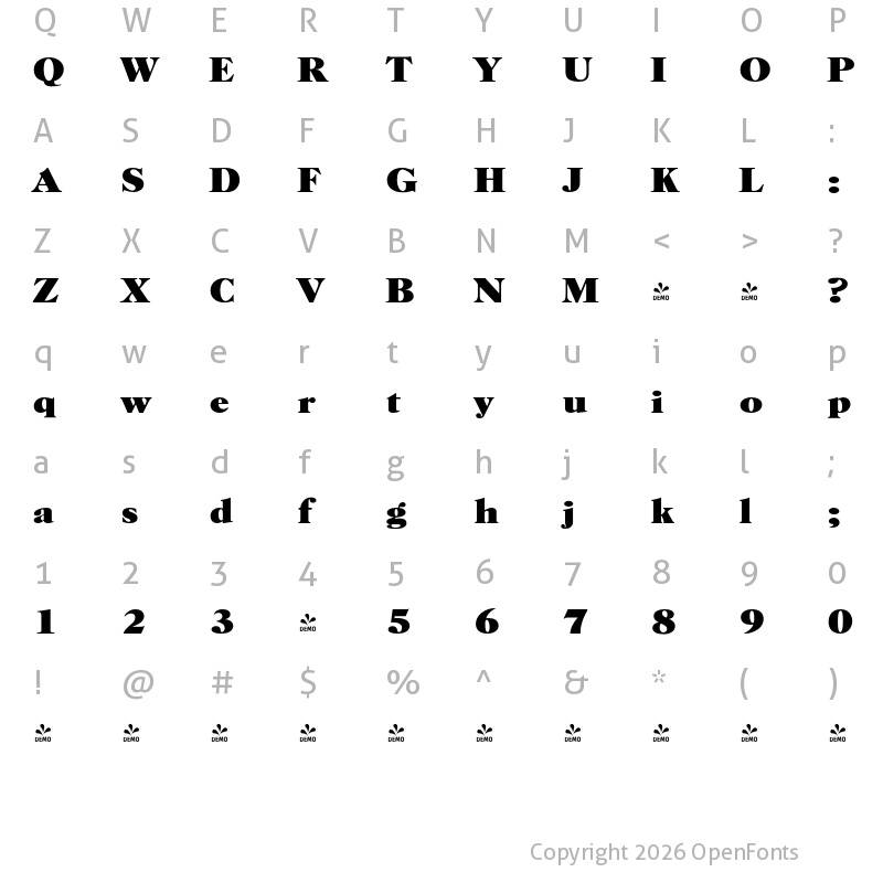 Character Map of FONTSPRING DEMO - Horsham Serial Heavy Regular