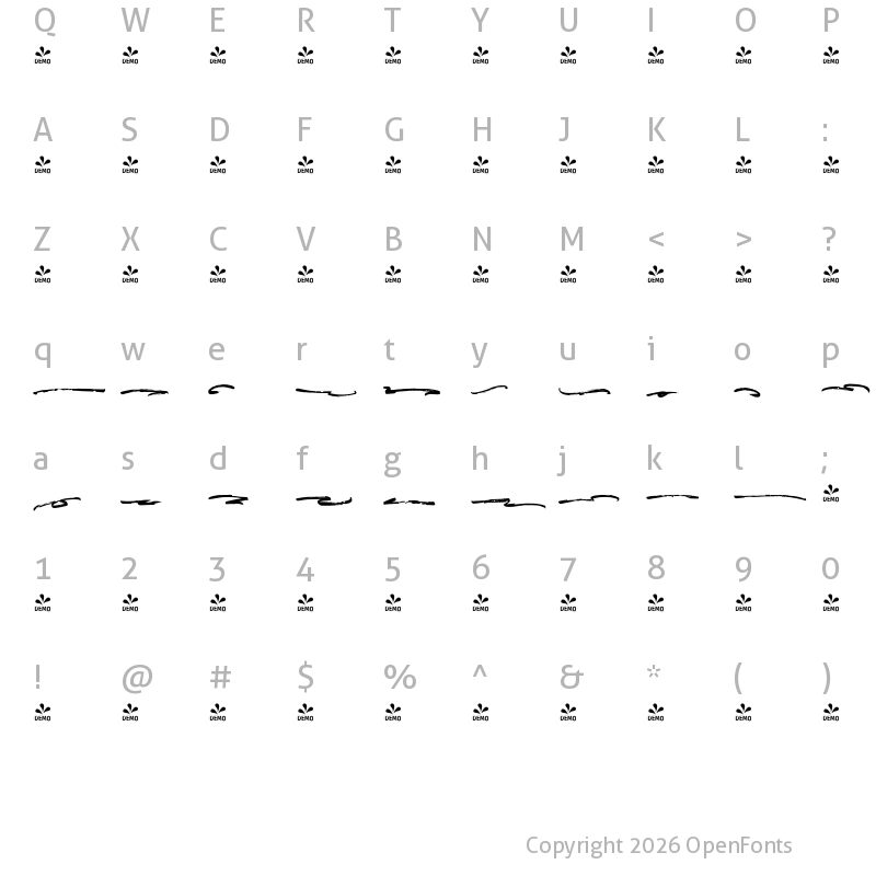 Character Map of FONTSPRING DEMO - Hottemp Swash Regular