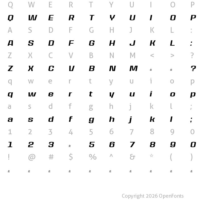 Character Map of FONTSPRING DEMO - House Sans Bold Italic