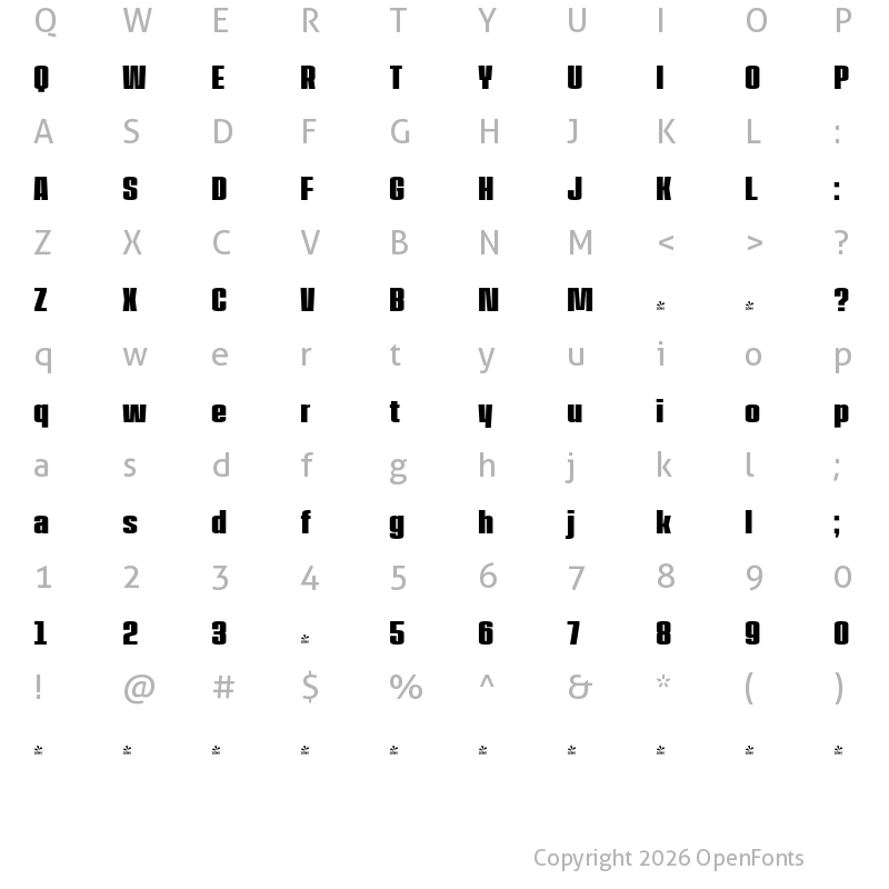 Character Map of FONTSPRING DEMO - House Sans Compressed Ex Bold Regular