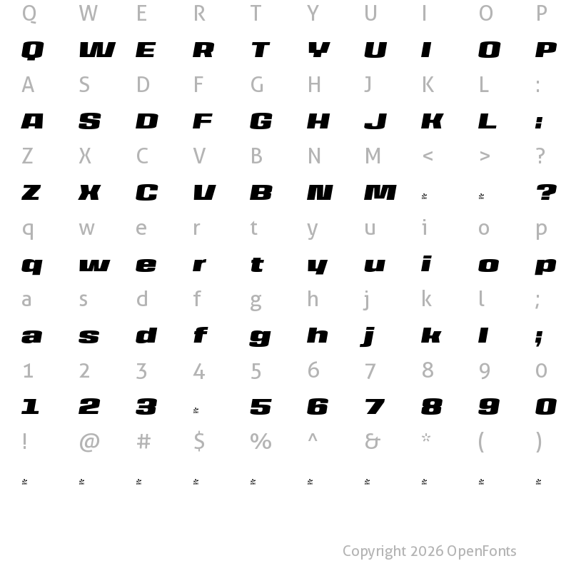 Character Map of FONTSPRING DEMO - House Sans Expanded Heavy Italic