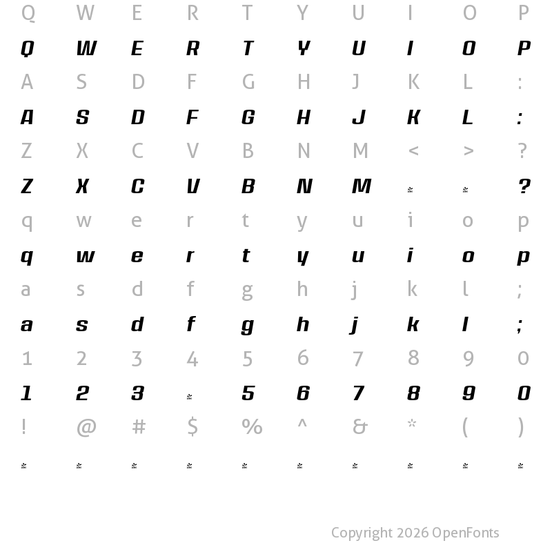 Character Map of FONTSPRING DEMO - House Sans Narrow Bold Italic