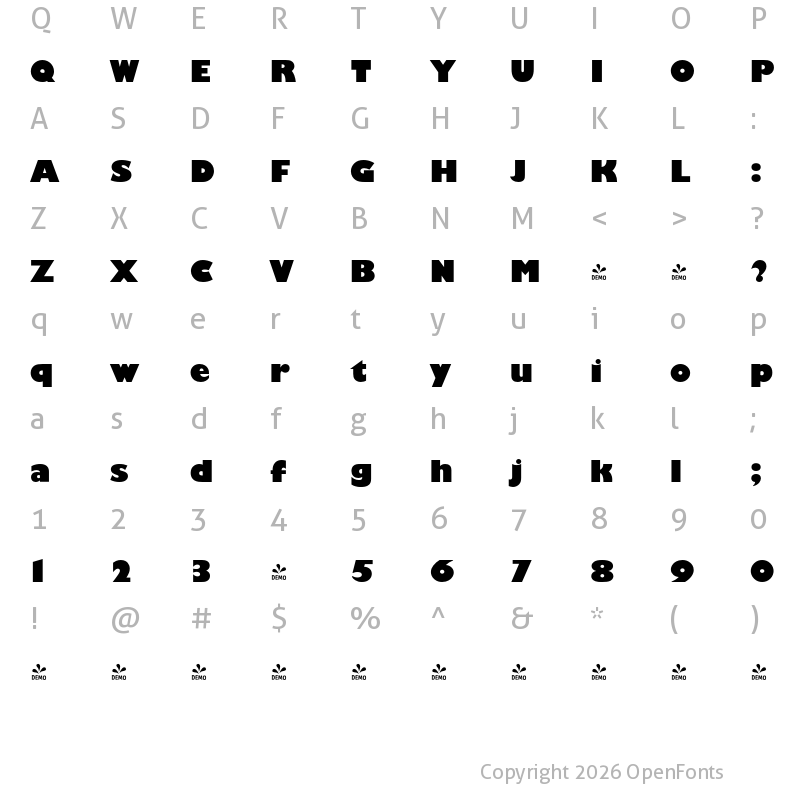 Character Map of FONTSPRING DEMO - Humanist 521 BT Ultra Bold Regular