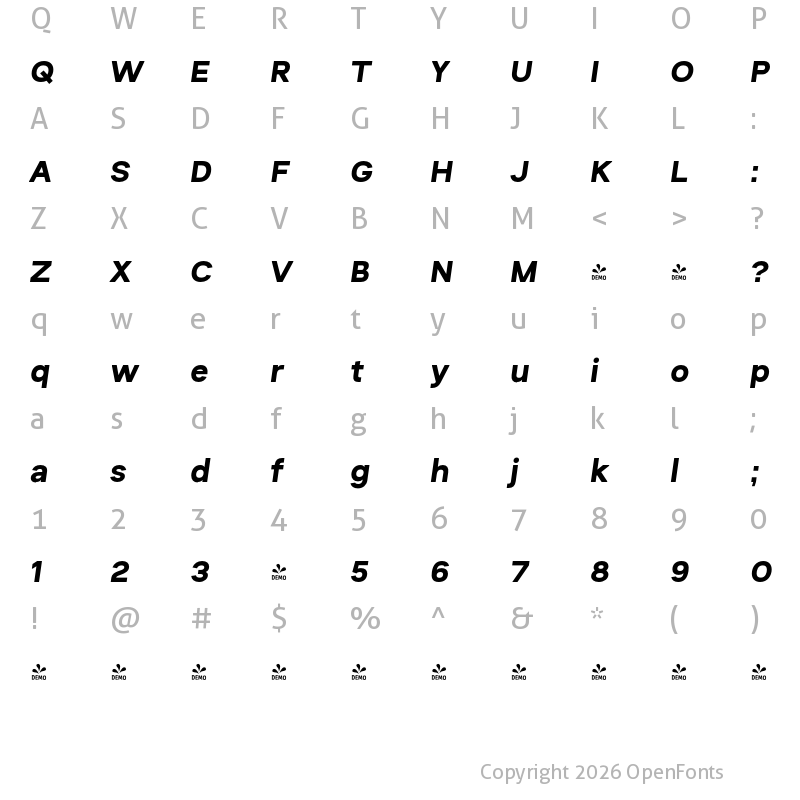 Character Map of FONTSPRING DEMO - Humber UltraBold Italic