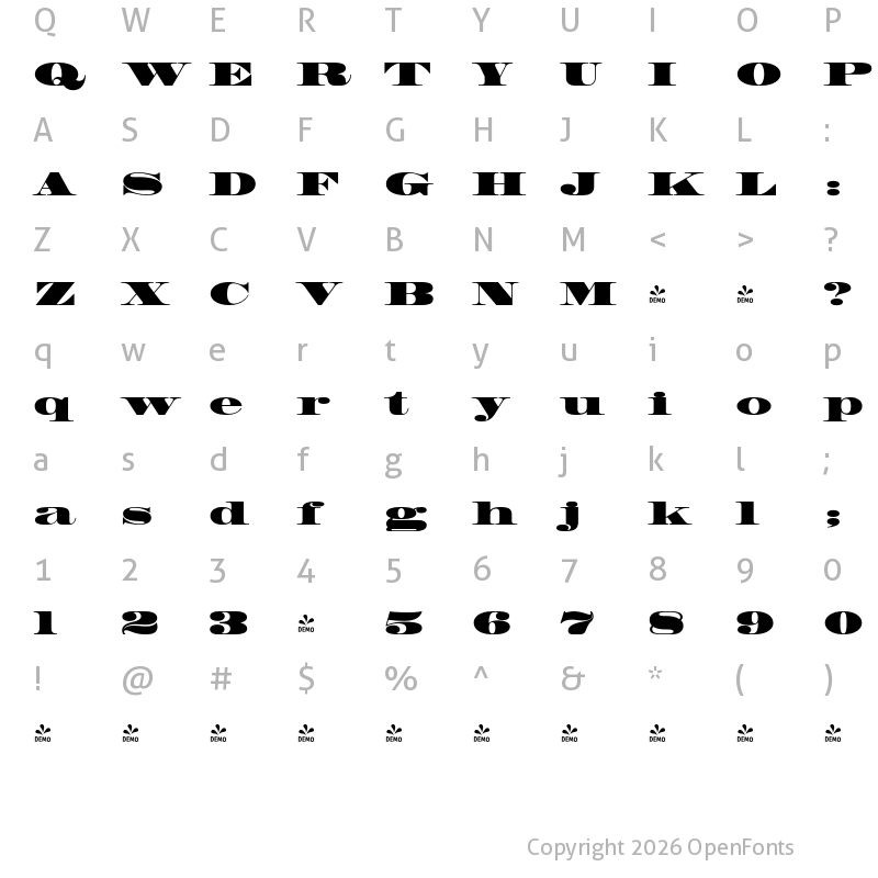 Character Map of FONTSPRING DEMO - HWT Roman Extended Fatface Regular