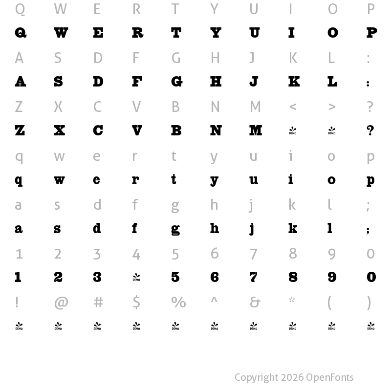 Character Map of FONTSPRING DEMO - HWT Slab Columbian Regular