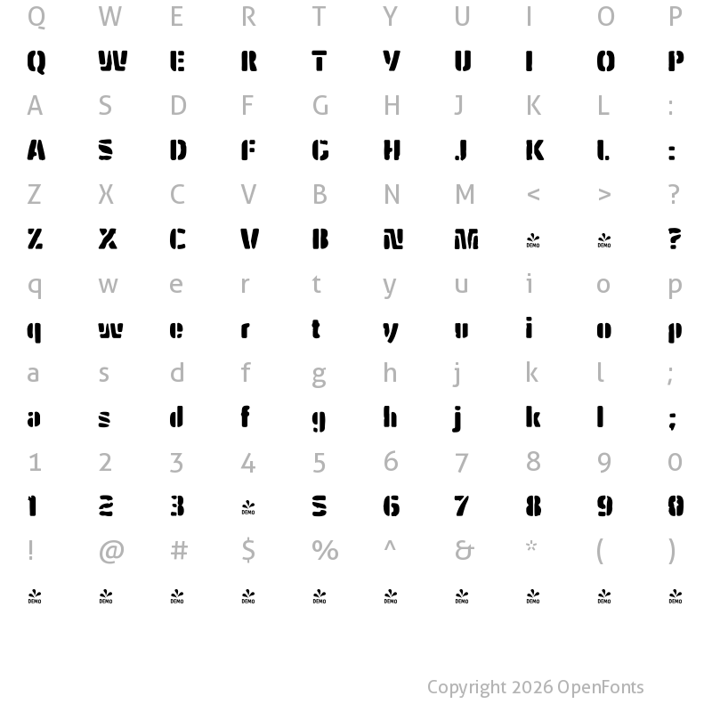 Character Map of FONTSPRING DEMO - Hybrea Dirty Regular