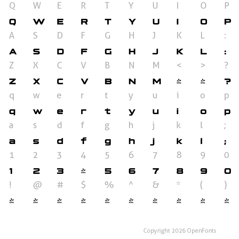 Character Map of FONTSPRING DEMO - Hyperspace Race Expanded Light Bold