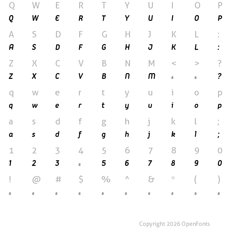 Character Map of FONTSPRING DEMO - Iconic Bold Italic