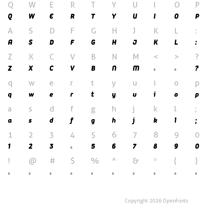 Character Map of FONTSPRING DEMO - Iconic Extrabold Italic