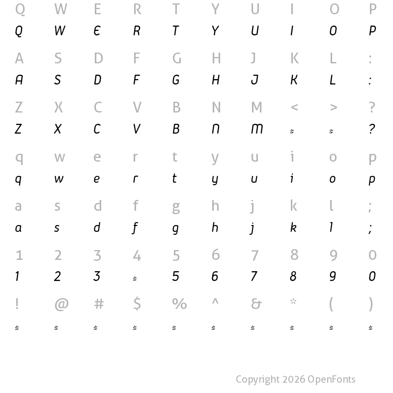 Character Map of FONTSPRING DEMO - Iconic Medium Italic
