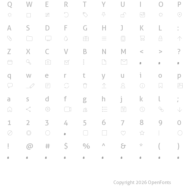 Character Map of FONTSPRING DEMO - Iconic Pictograms Thin Regular